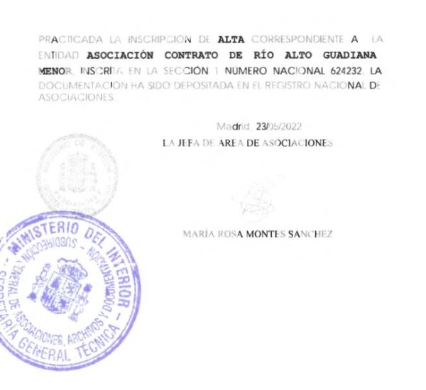 La Asociación Contrato de Río queda Registrada en el Registro Nacional de Asociaciones