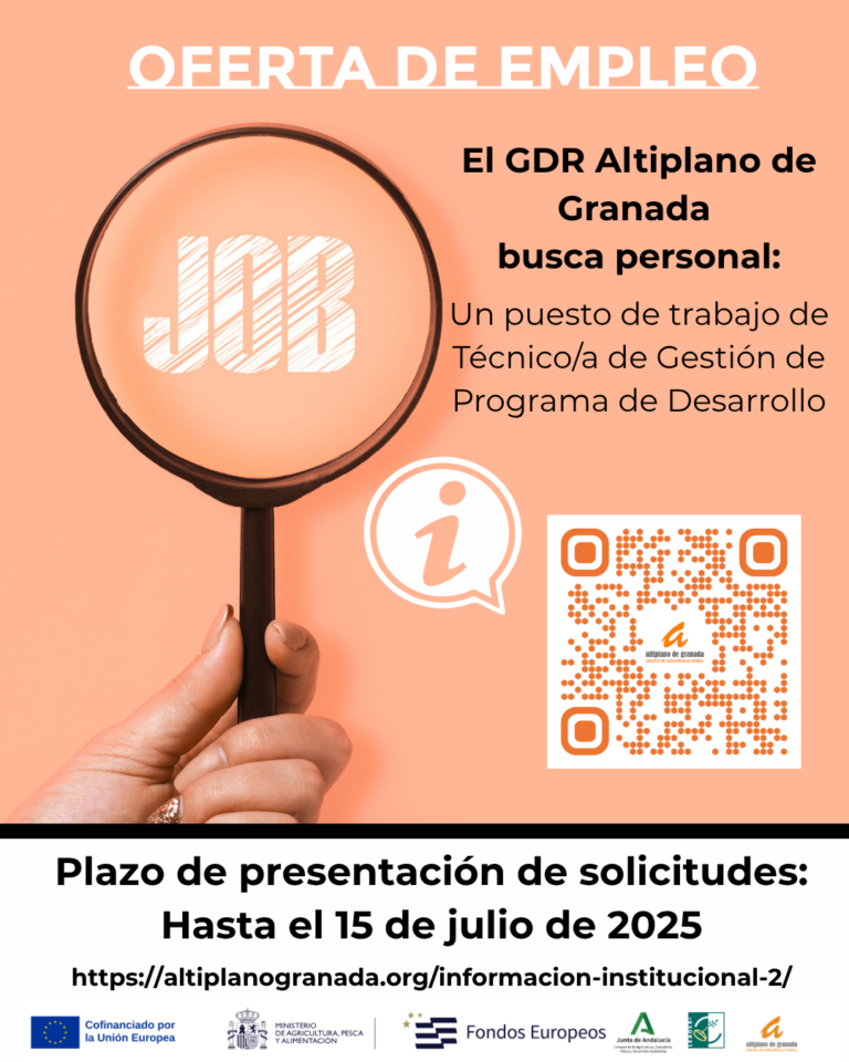 El GDR Altiplano de Granada abre el proceso de selección para un puesto de Técnico/a de Gestión de Programas de Desarrollo